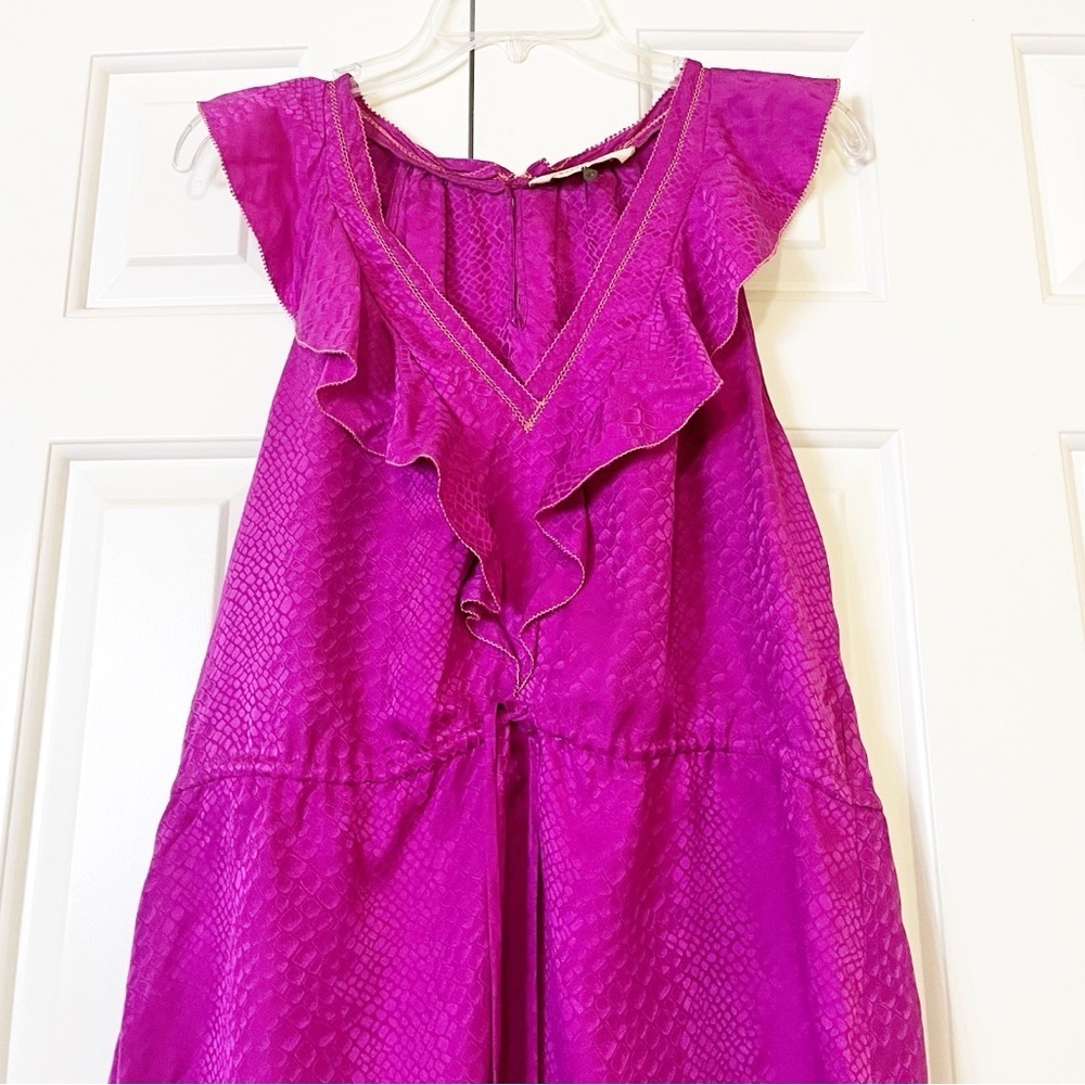 Rebecca Taylor sleeveless v-neck 100% silk flounce blouse w/ waist tie. Size 10 - Picture 14 of 16
